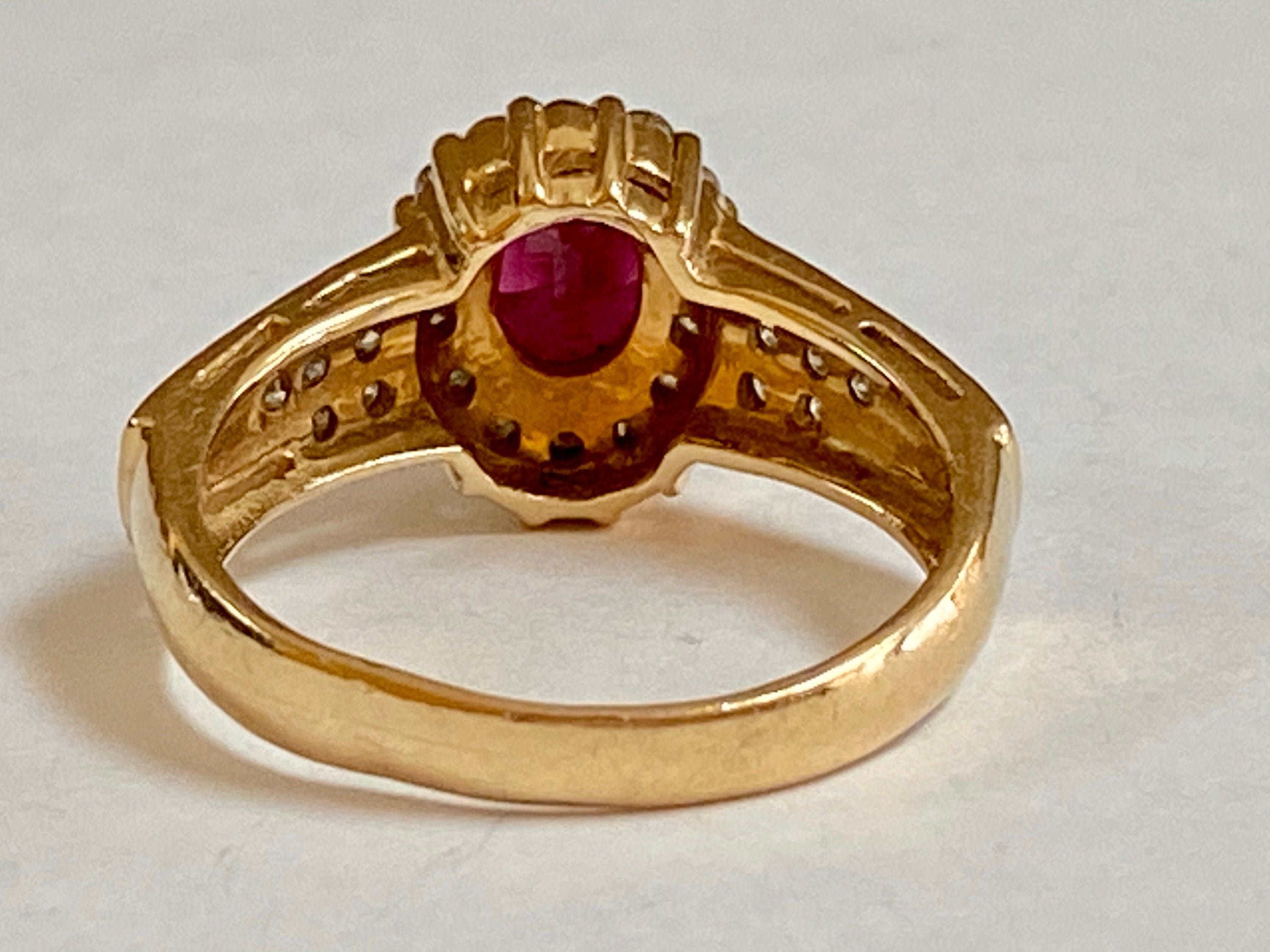 14K Yellow Gold Ruby and Diamond Ring, Size 7
