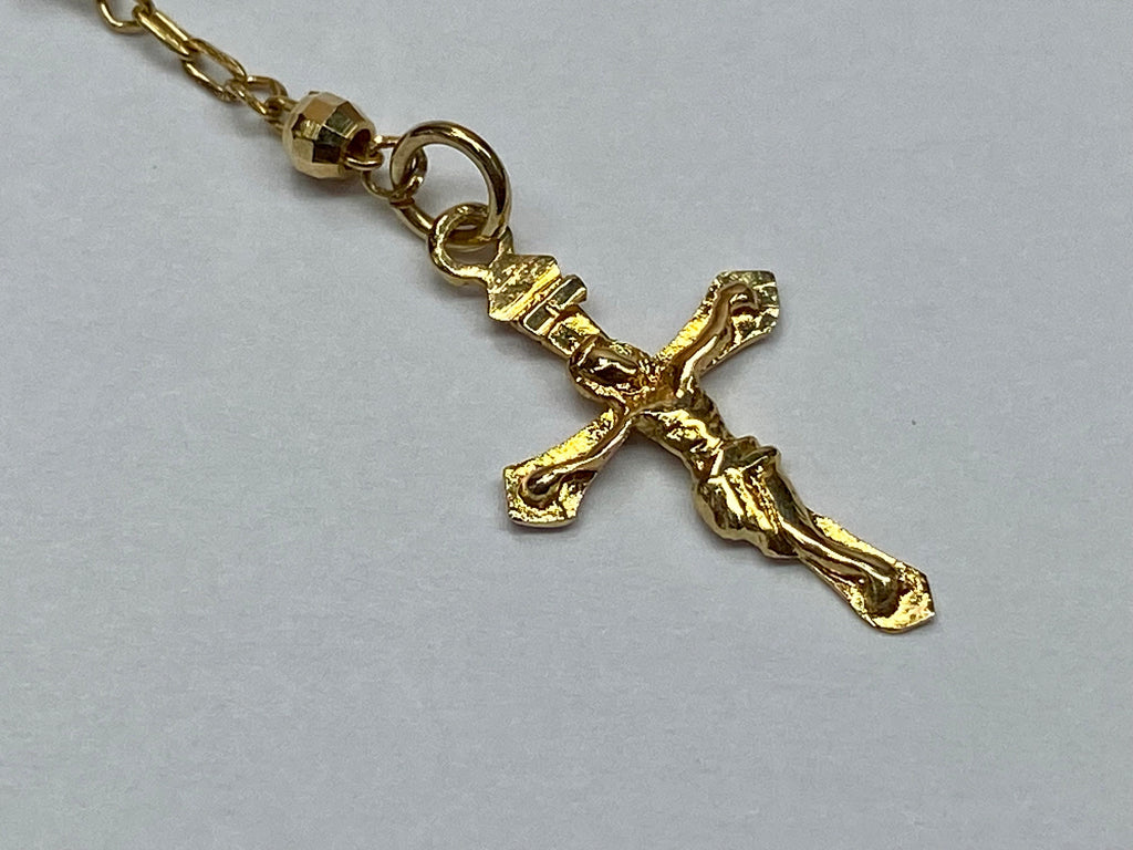 14k Yellow Gold Rosary Necklace - 22 inch Women's Cross