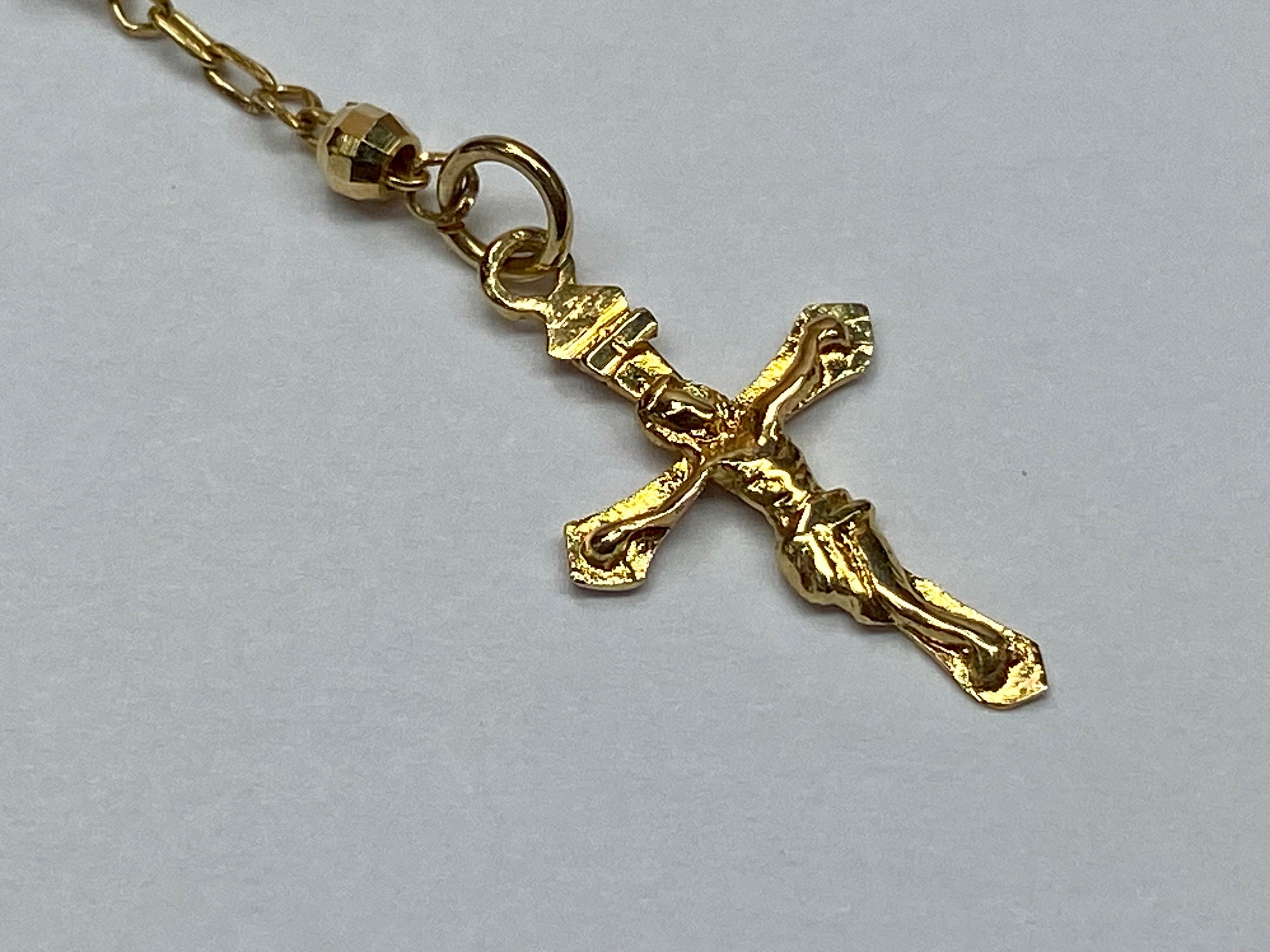14k Yellow Gold Rosary Necklace - 22 inch Women's Cross