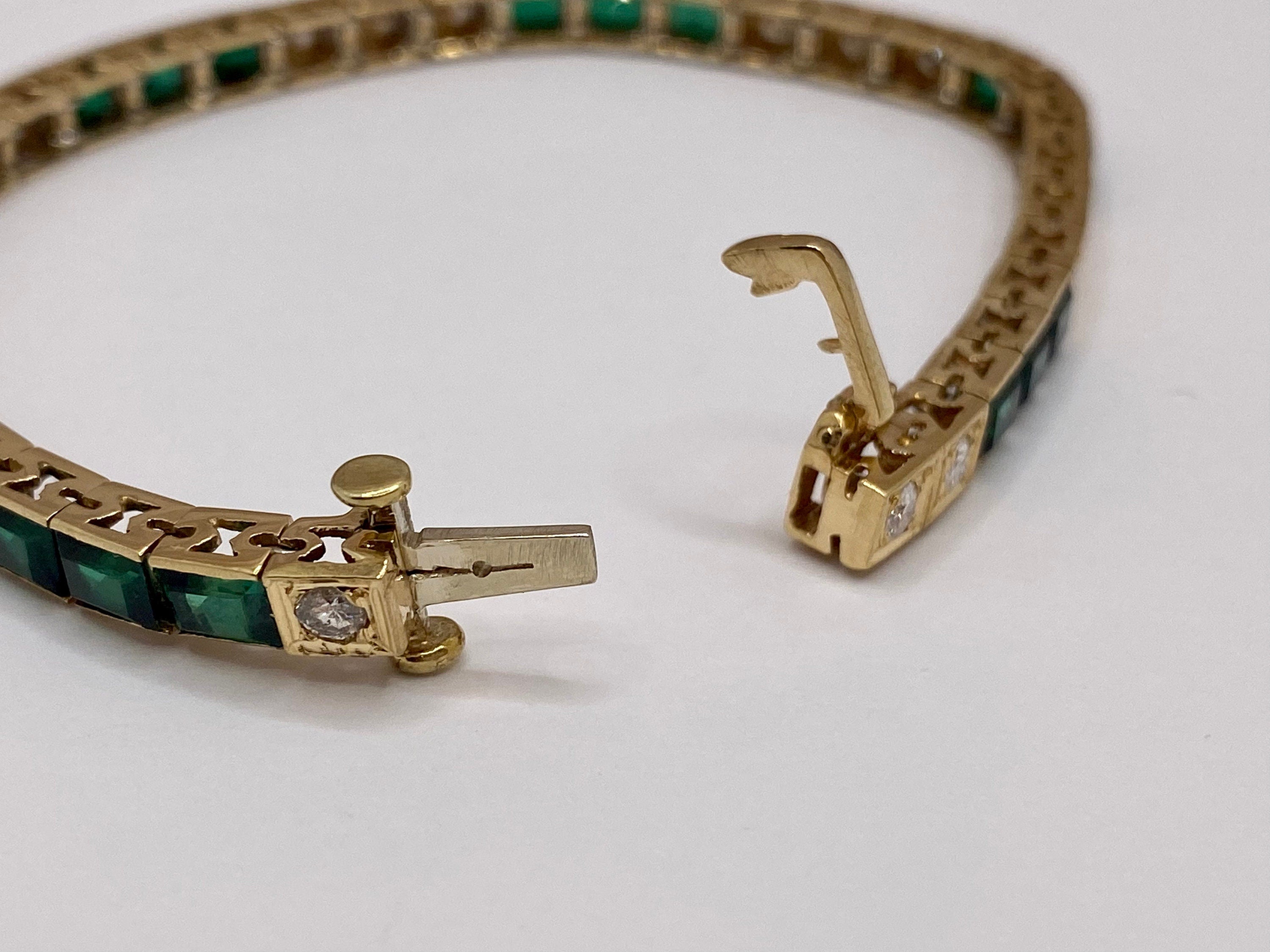 14K Yellow Gold Diamond And Emerald Tennis Bracelet!!!!