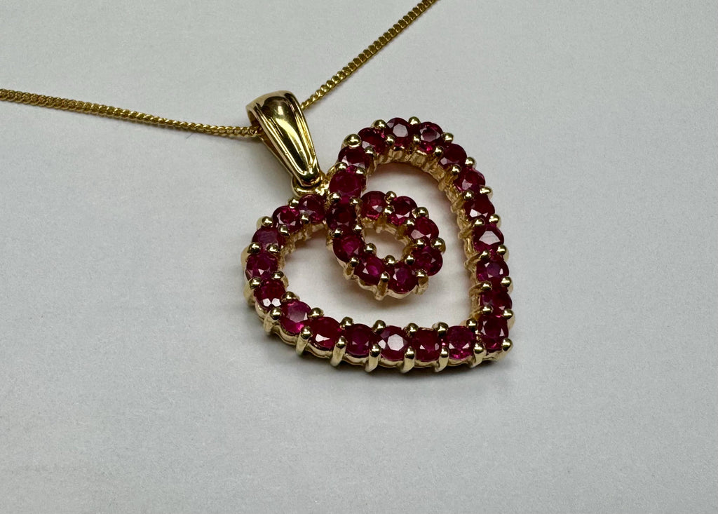 14K Yellow Gold Ruby Heart Pendant Necklace - Adjustable Length