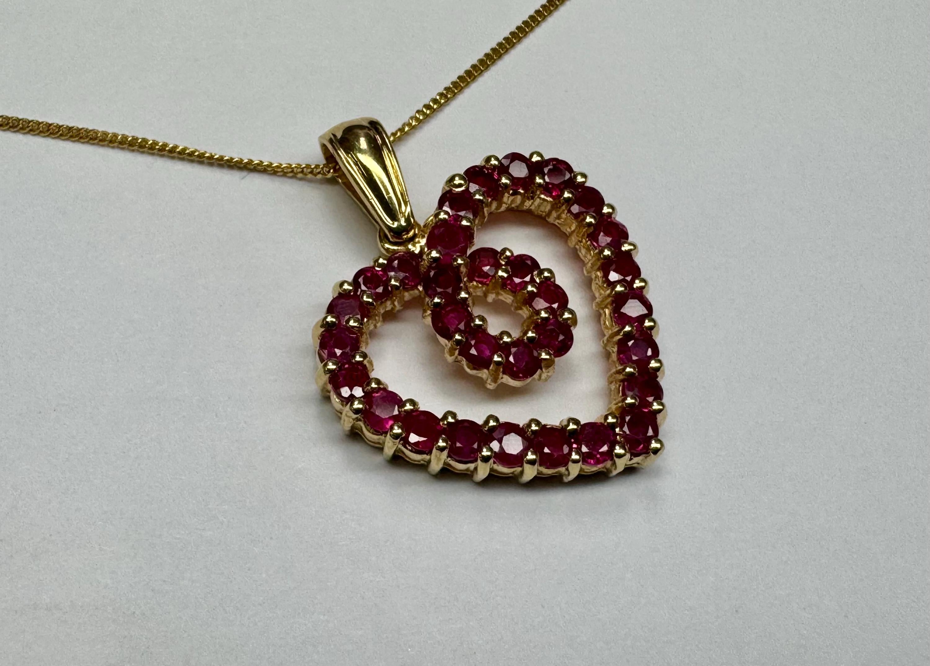 14K Yellow Gold Ruby Heart Pendant Necklace - Adjustable Length