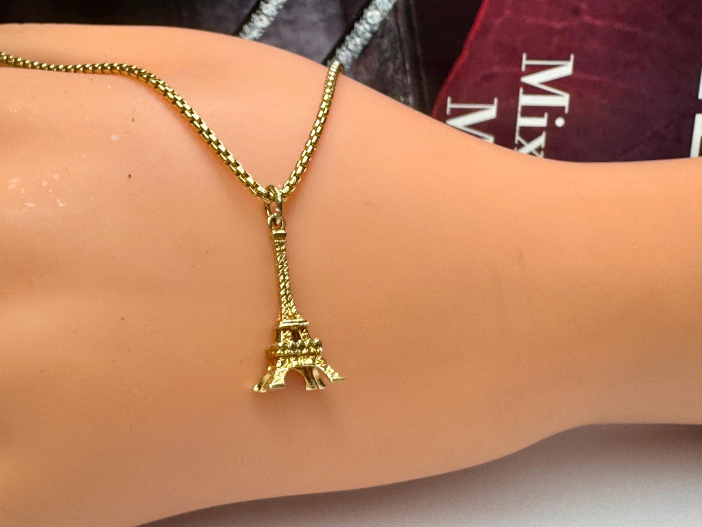 14K Yellow Gold 3D Eiffel Tower Charm Pendant