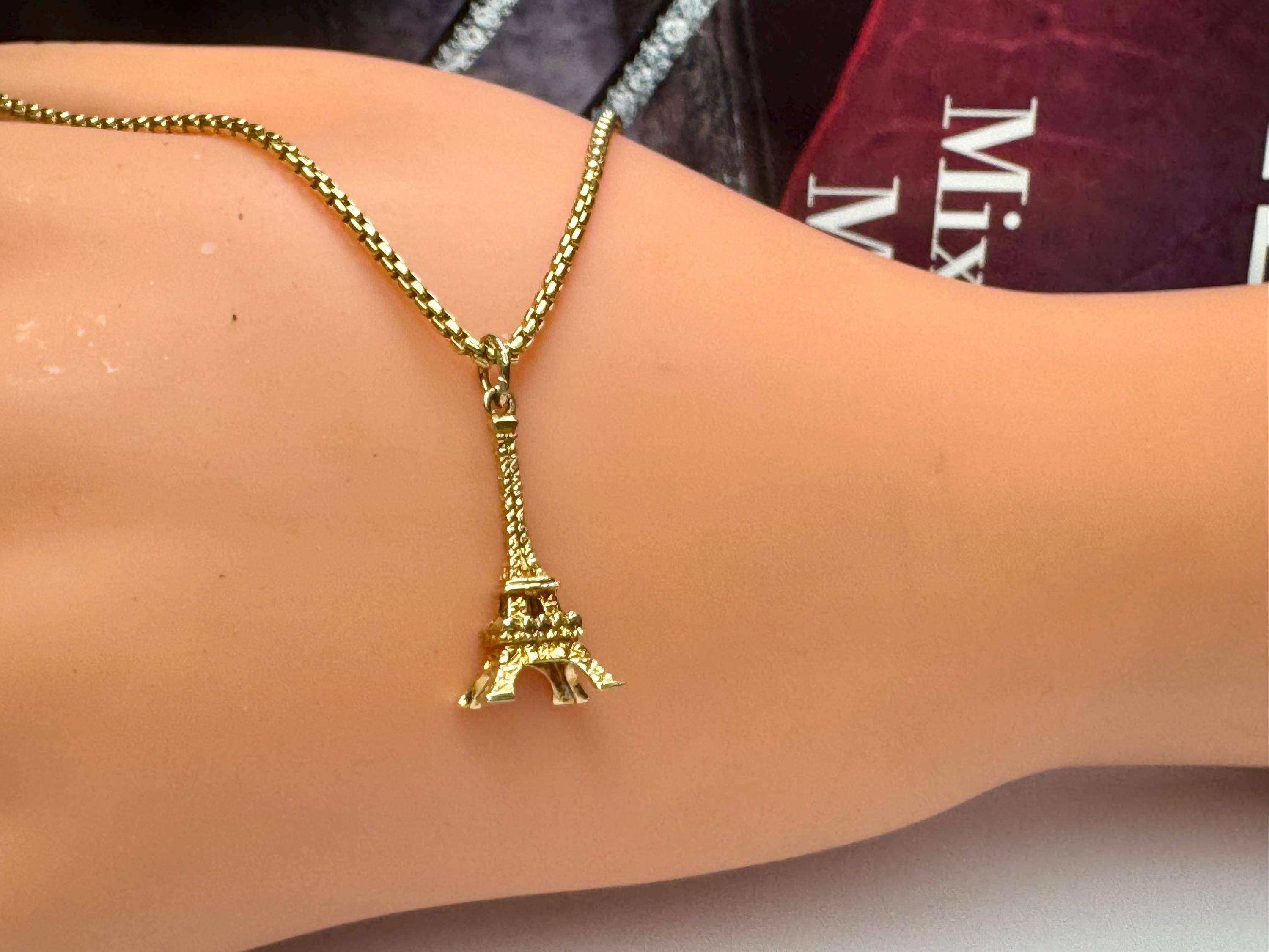 14K Yellow Gold 3D Eiffel Tower Charm Pendant