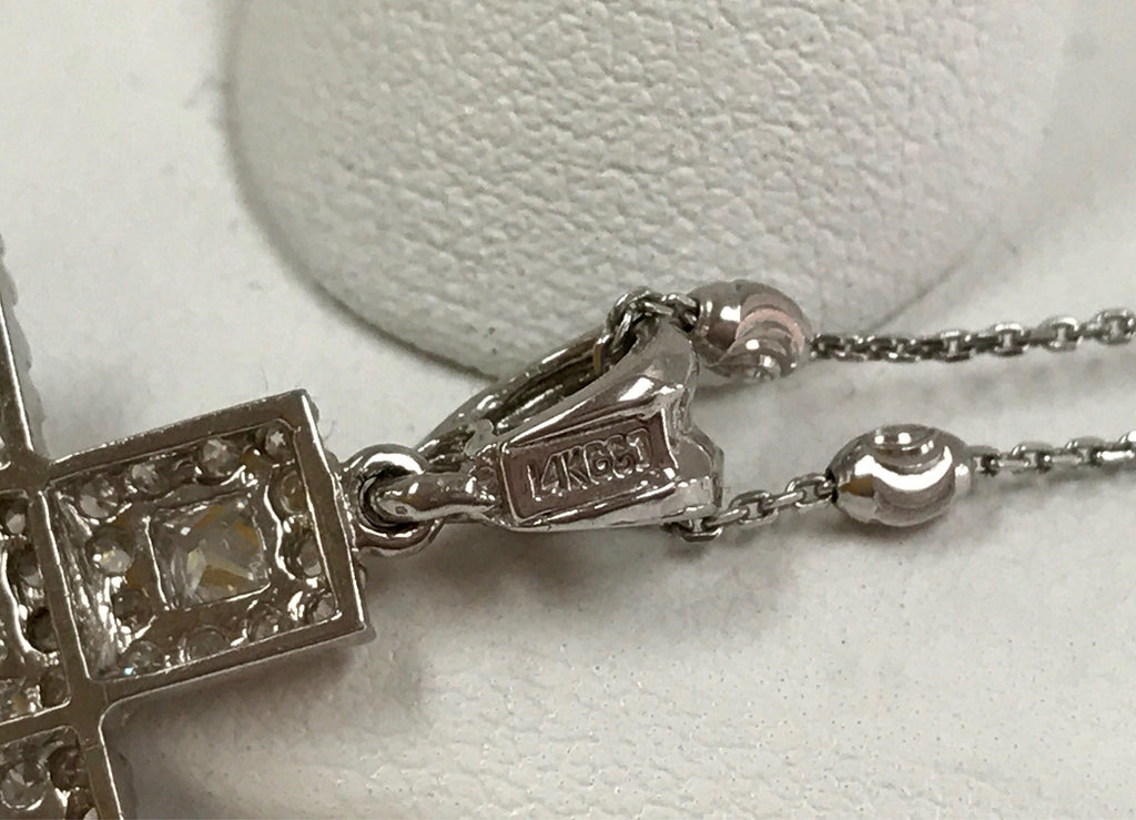 14K White Gold Cross Necklace with Cubic Zirconia