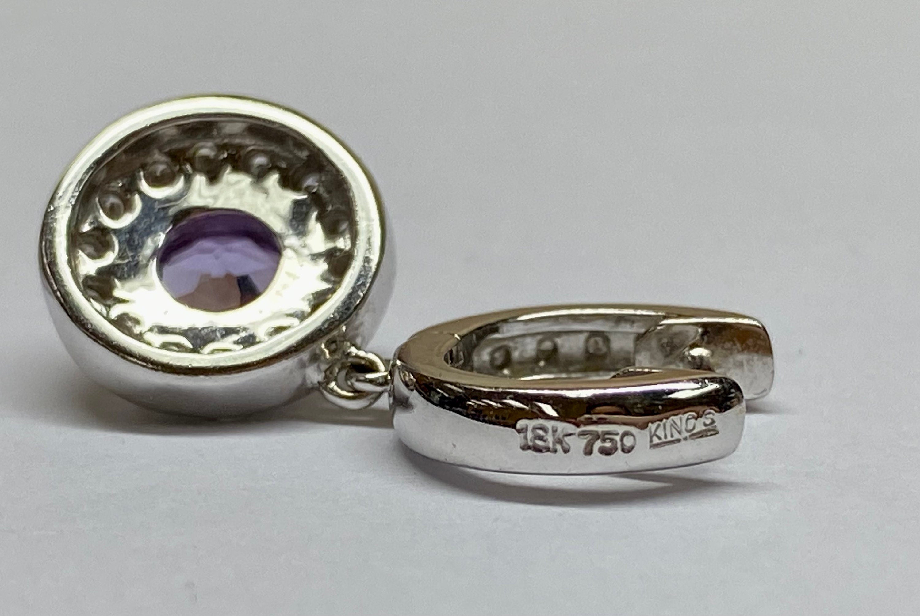 18K White Gold Diamond Amethyst Drop Earrings