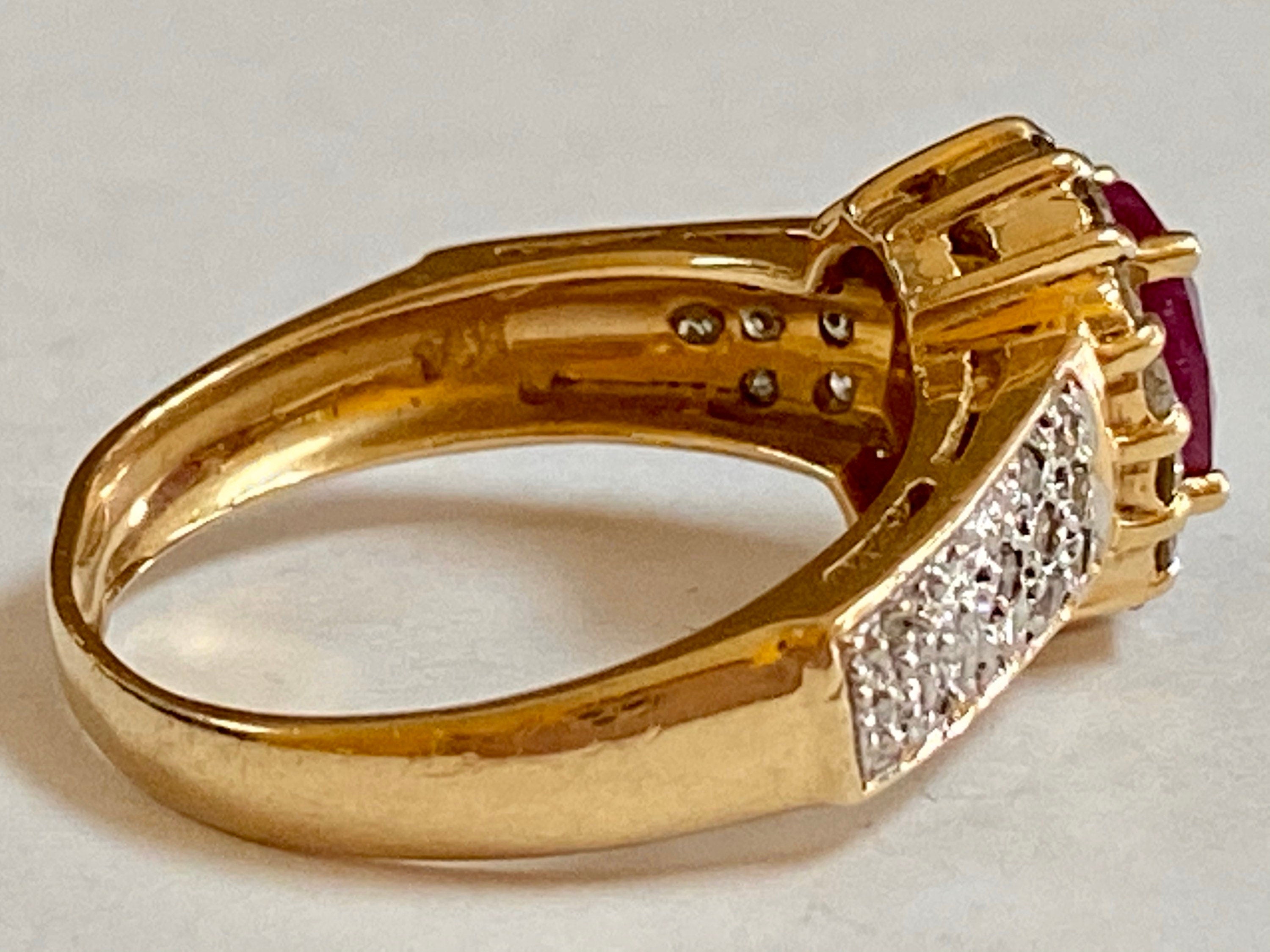 14K Yellow Gold Ruby and Diamond Ring, Size 7