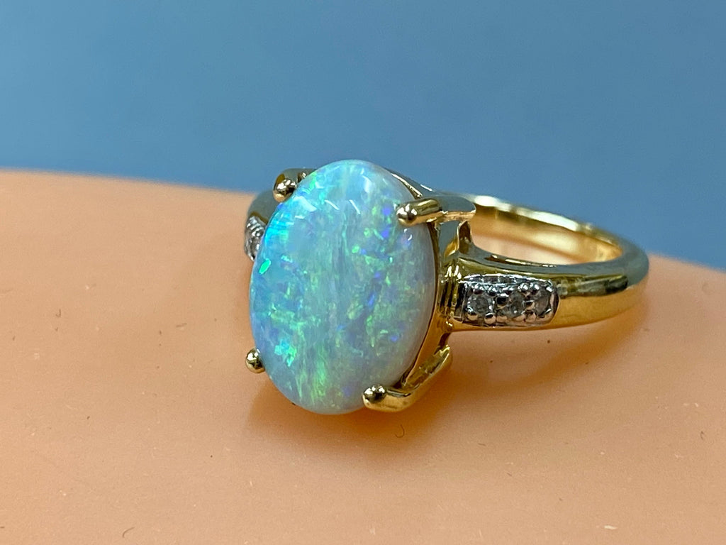 14K Yellow Gold Andamooka Opal Diamond Ring