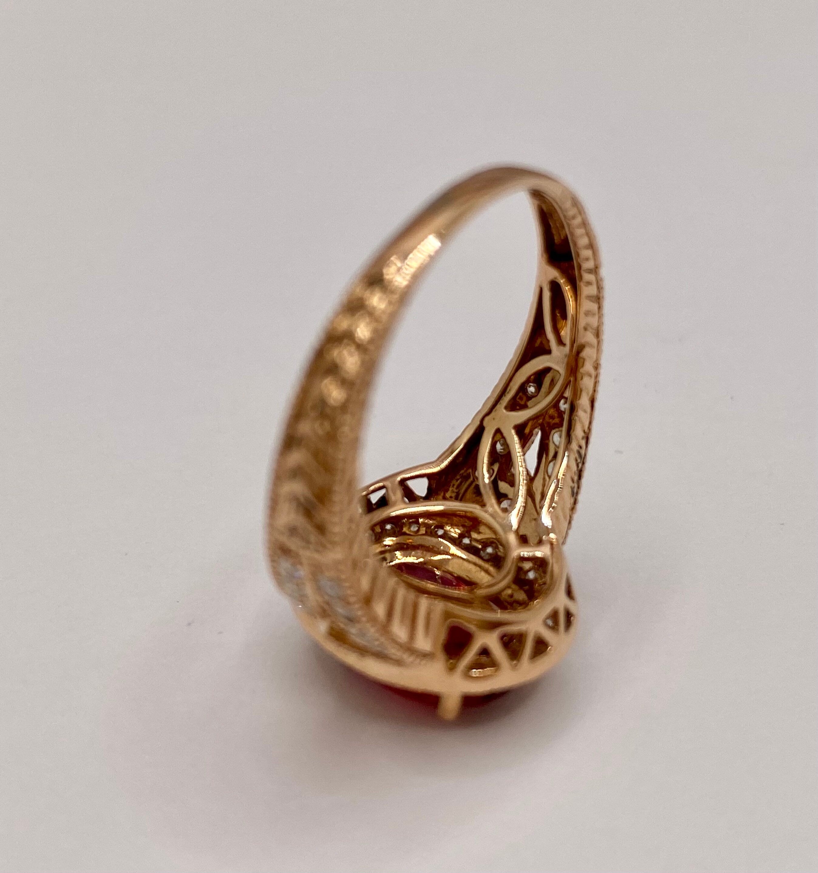 14K Rose Gold Ruby Diamond Halo Ring, Size 8.25
