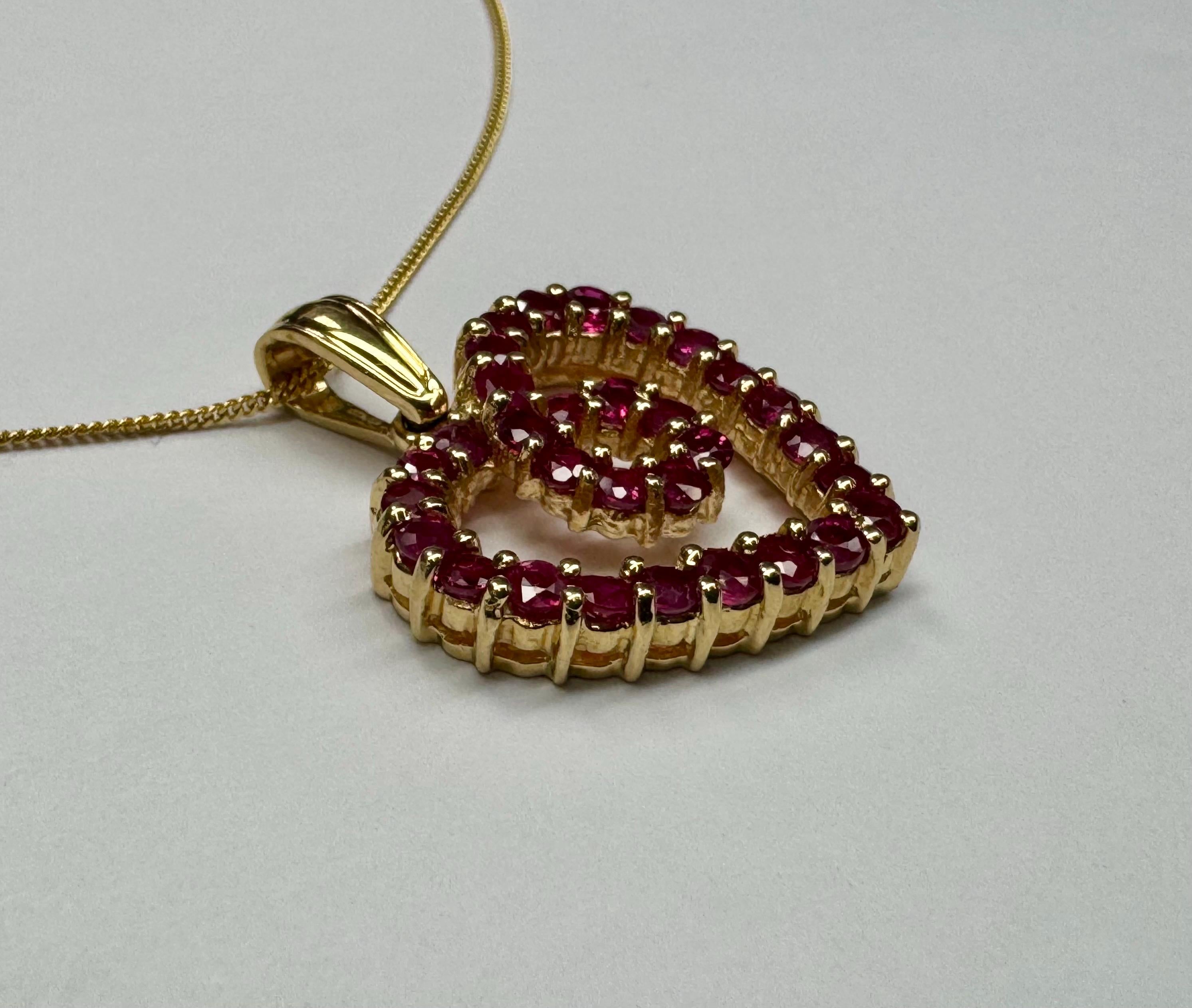 14K Yellow Gold Ruby Heart Pendant Necklace - Adjustable Length