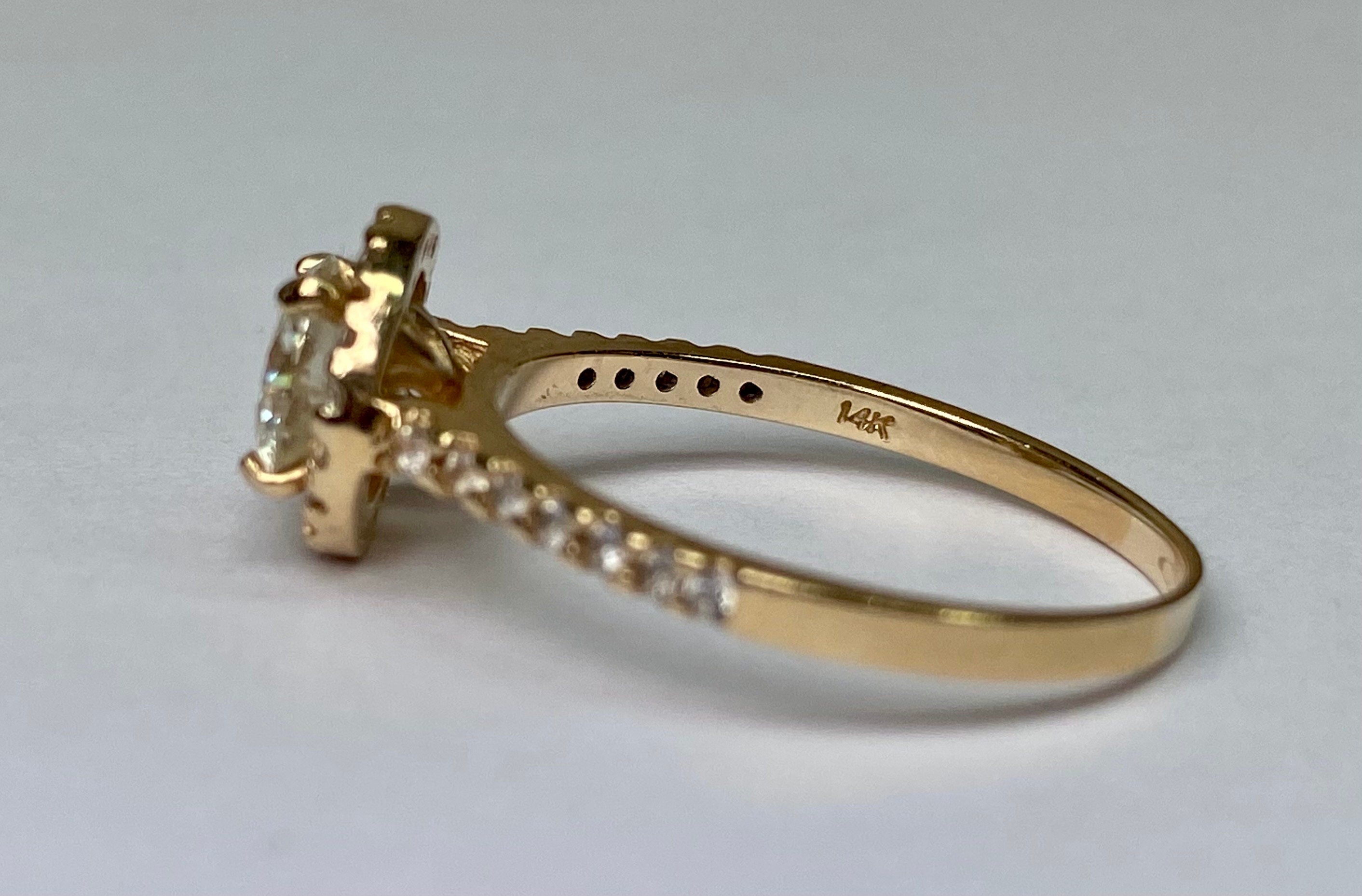14K Yellow Gold Diamond Halo Engagement Ring - 1 CT, Size 7