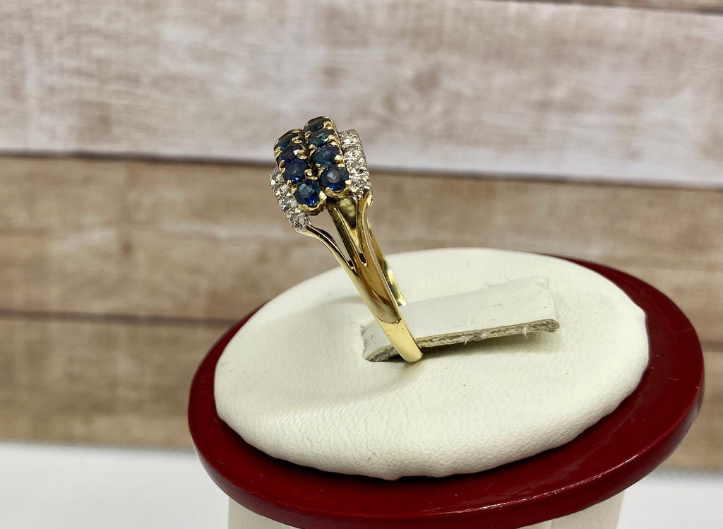 14K Yellow Gold Ceylon Sapphire Ring with Diamonds, US Size 6