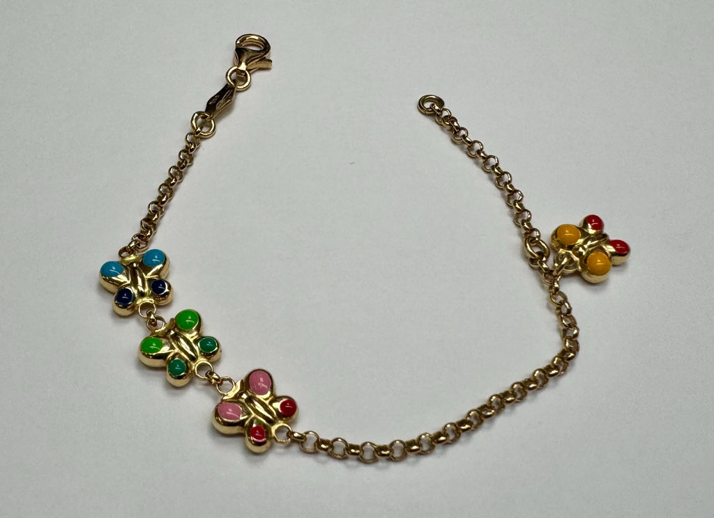 14K Yellow Gold Enamel Butterfly Baby Bracelet - Italy