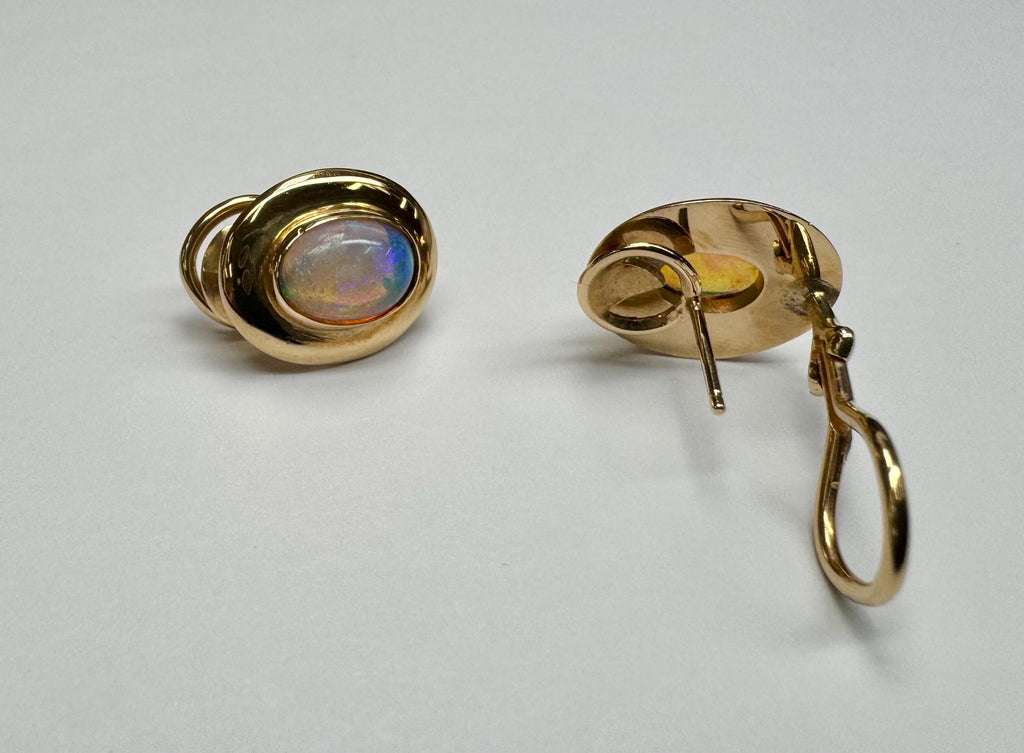 14K Yellow Gold Fire Opal Clip On Earrings