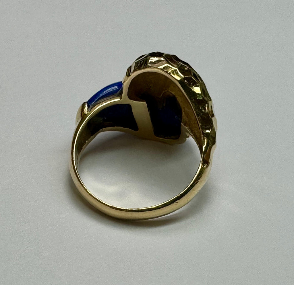14K Yellow Gold & Blue Lapis Yin Yang Pinky Ring !!! Size 6