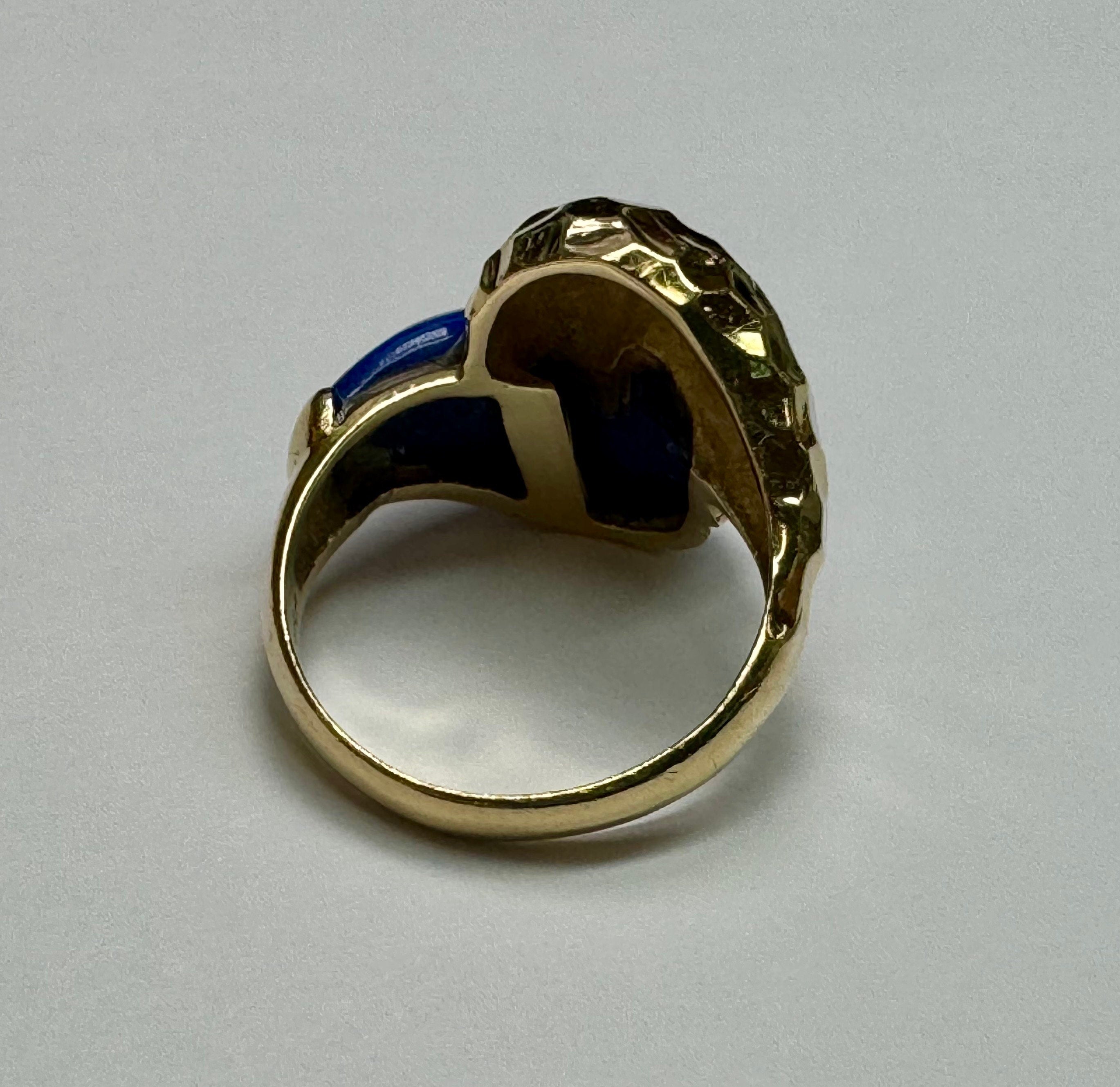 14K Yellow Gold & Blue Lapis Yin Yang Pinky Ring !!! Size 6