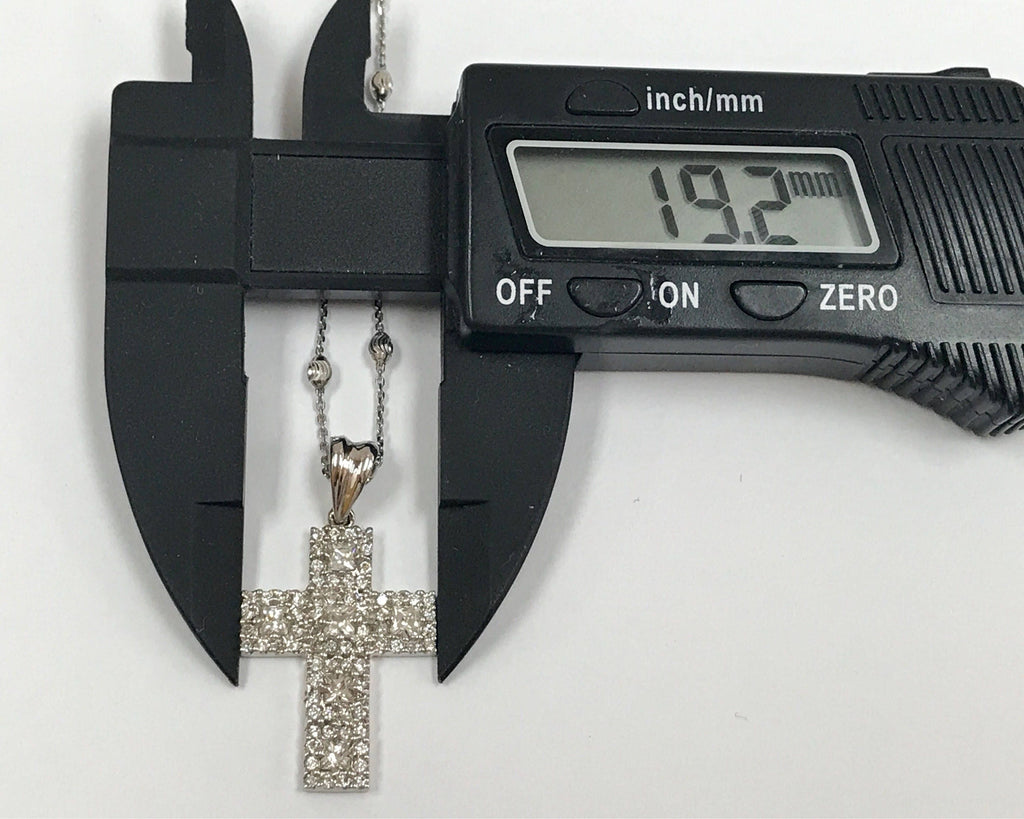 14K White Gold Cross Necklace with Cubic Zirconia