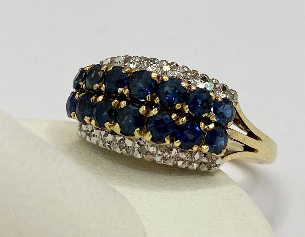 14K Yellow Gold Ceylon Sapphire Ring with Diamonds, US Size 6