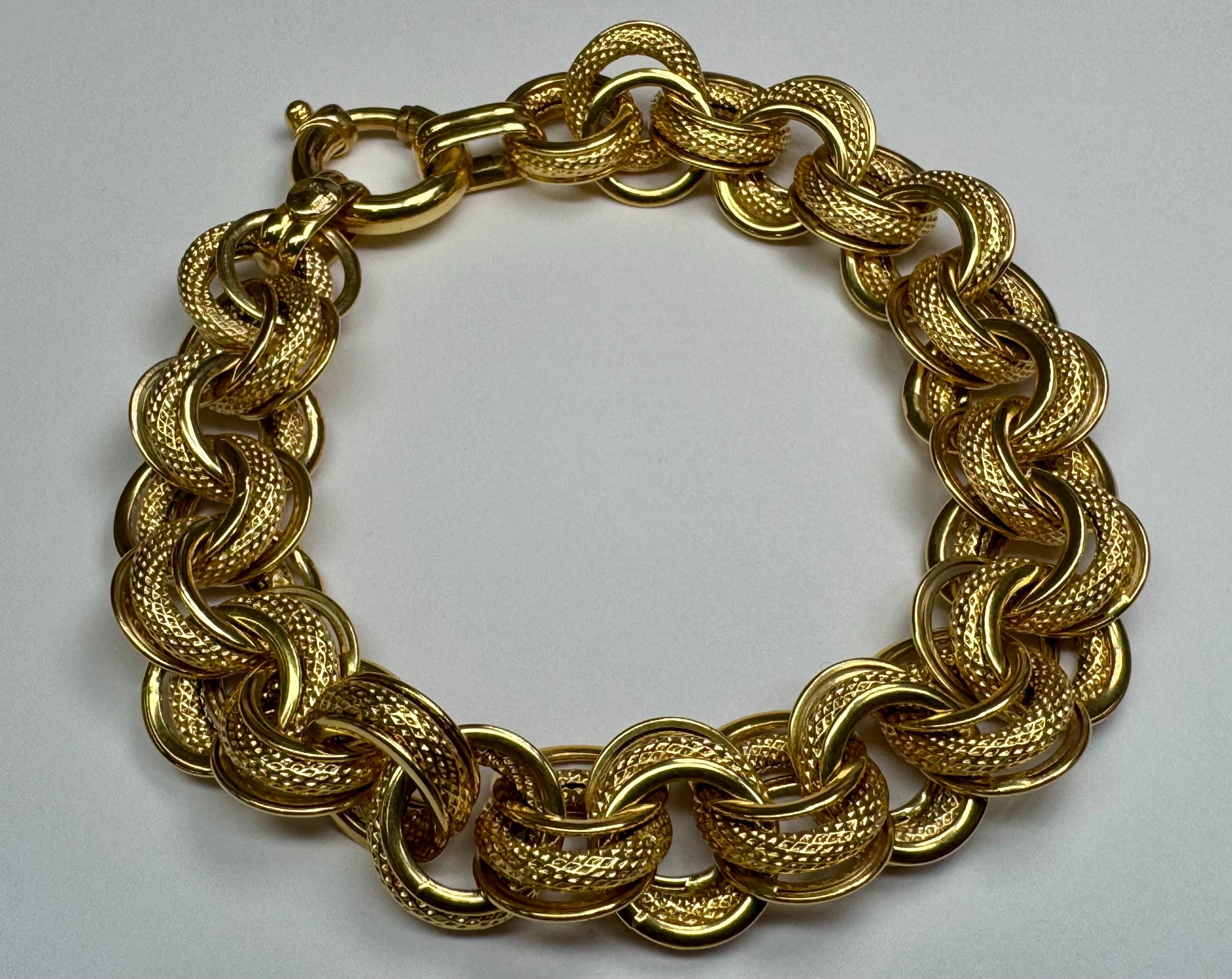 14K Yellow Gold Hollow Link Bracelet - Italy, 8 3/4"