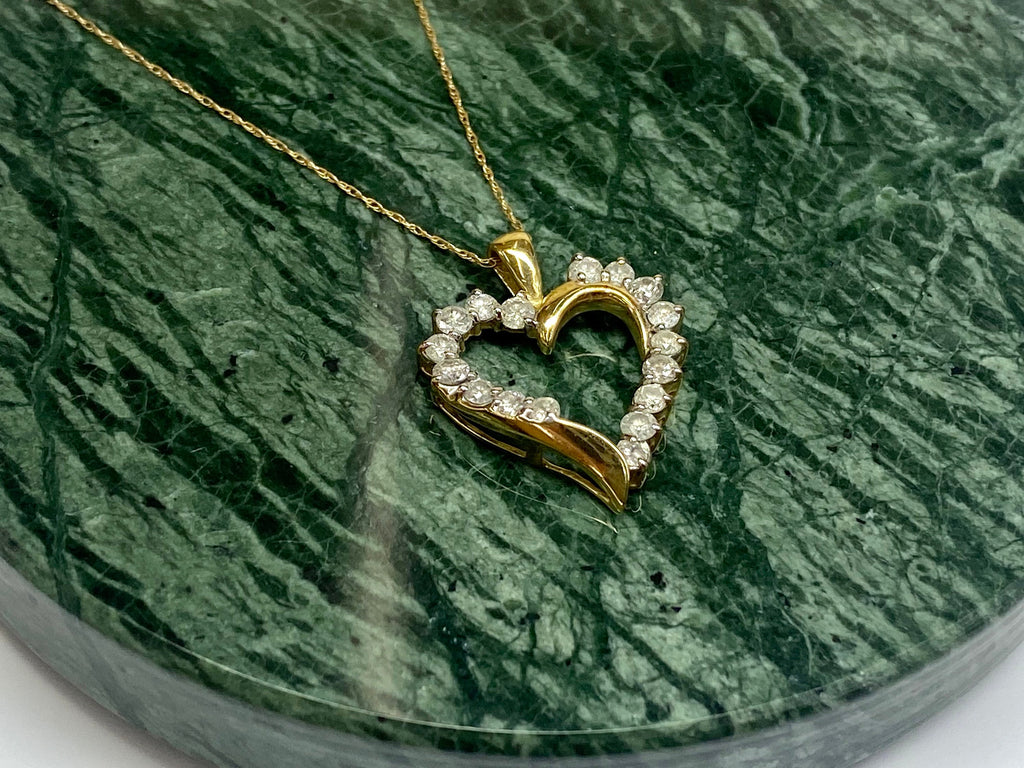10K Yellow Solid Gold And Diamond Heart Pendant Necklace!!!!!