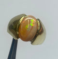 14K Yellow Gold Opal Ring - Oval Cabochon Mens Pinky Ring - Size 6