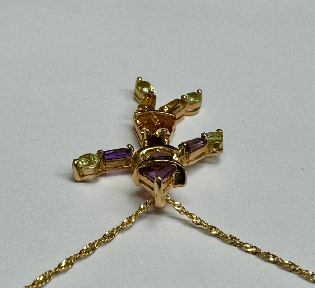 14K Yellow Gold Clown Pendant Necklace: Multi-Color Stone, 18" Italy Chain