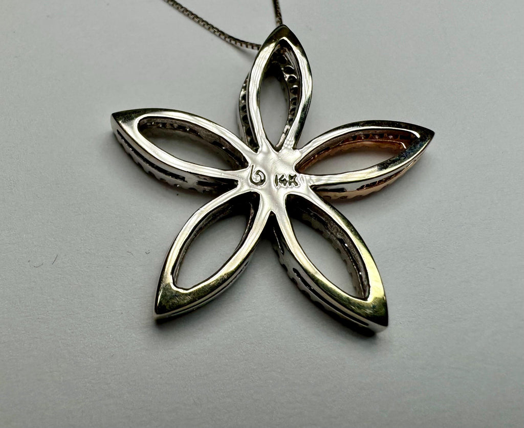 14K White Gold Diamond Flower Pendant Necklace, 18" Chain