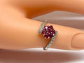 18K White Gold Burmese Ruby Diamond Floral Ring - Size 6 3/4