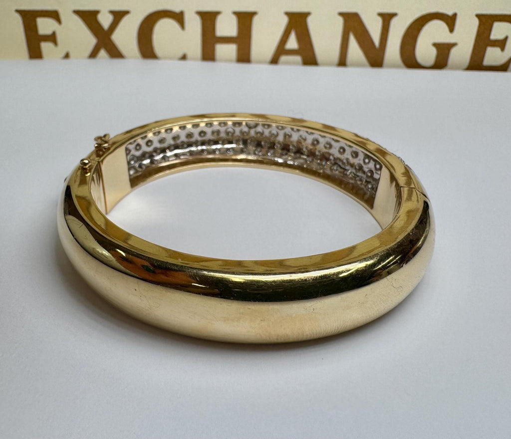 14K Yellow Gold 11.25CTW Diamond Bangle Bracelet: 5-Row Prong Set, F-G Color, VS Clarity