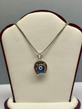 14K White Gold Horseshoe Evil Eye Pendant Charm (20mm X 12mm)