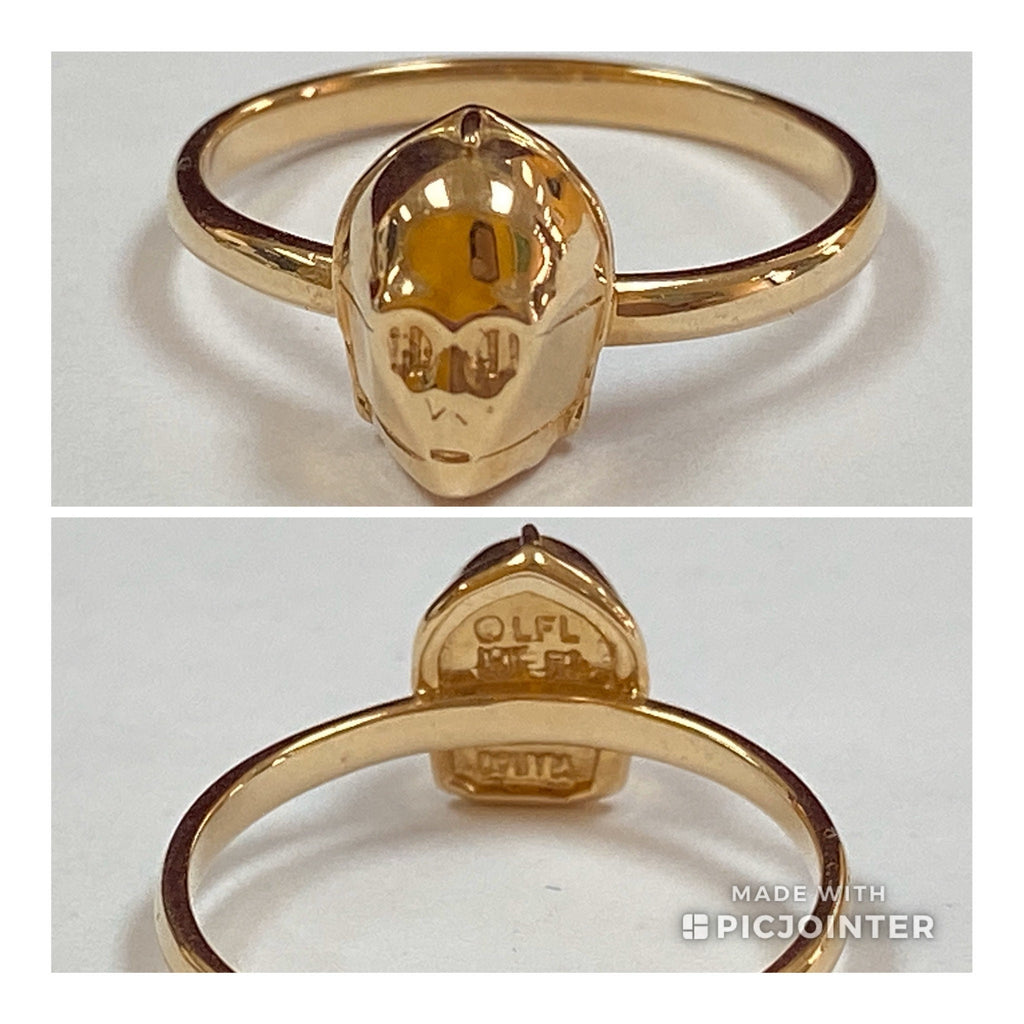 10K Yellow Gold C-3P0 Star Wars Set, Necklace, Earring, Ring