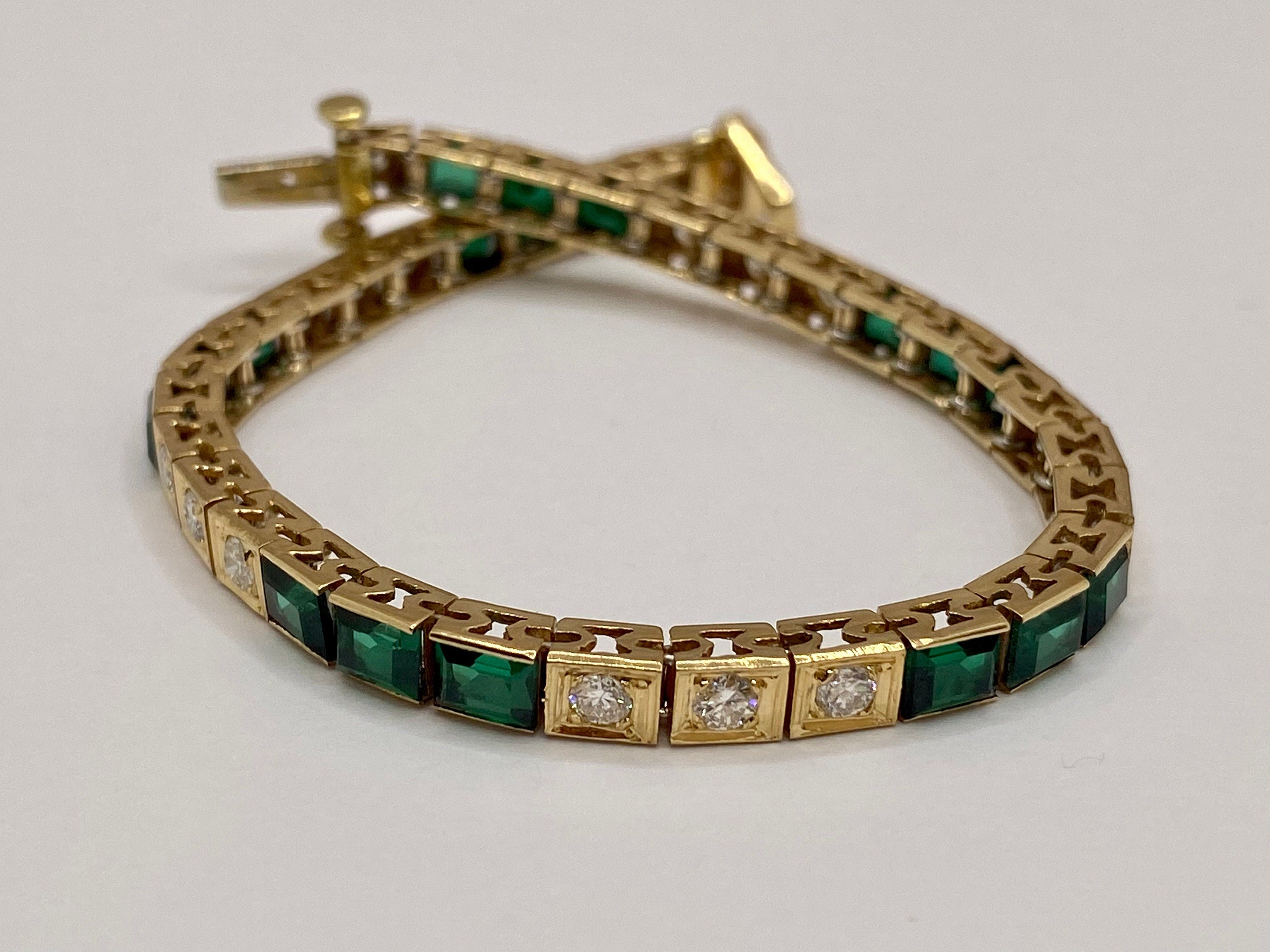 14K Yellow Gold Diamond And Emerald Tennis Bracelet!!!!