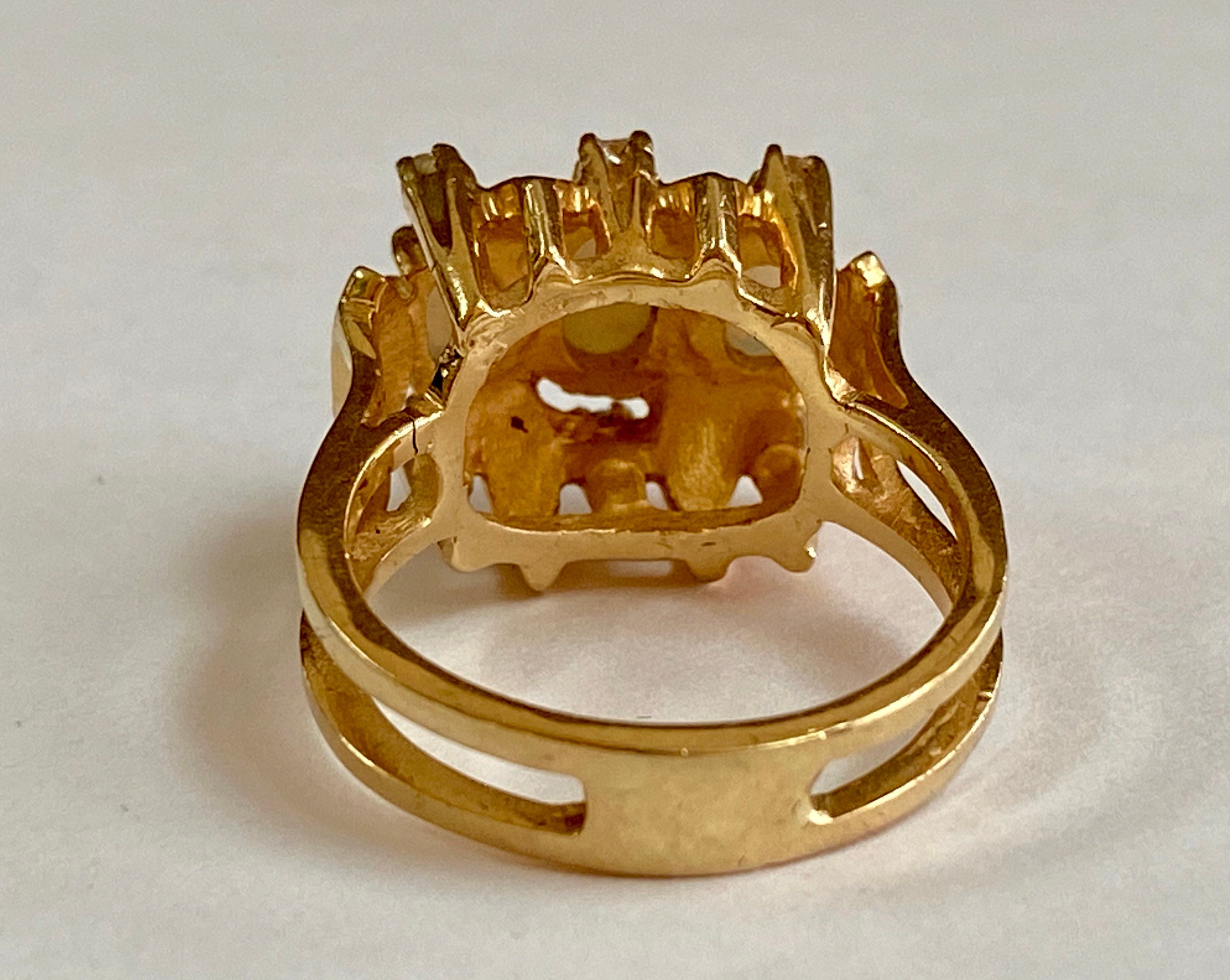 14K Yellow Gold Opal Diamond Ring - Size 6 3/4