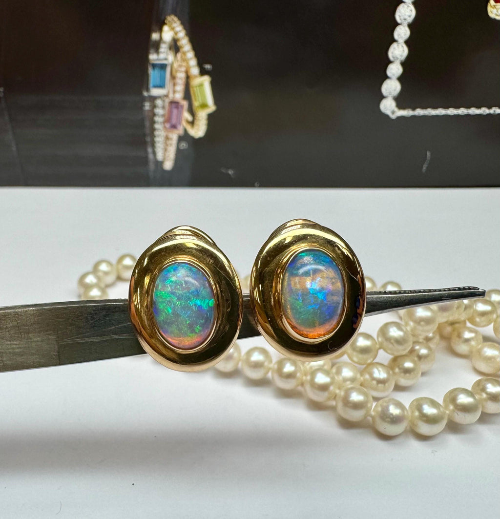 14K Yellow Gold Fire Opal Clip On Earrings