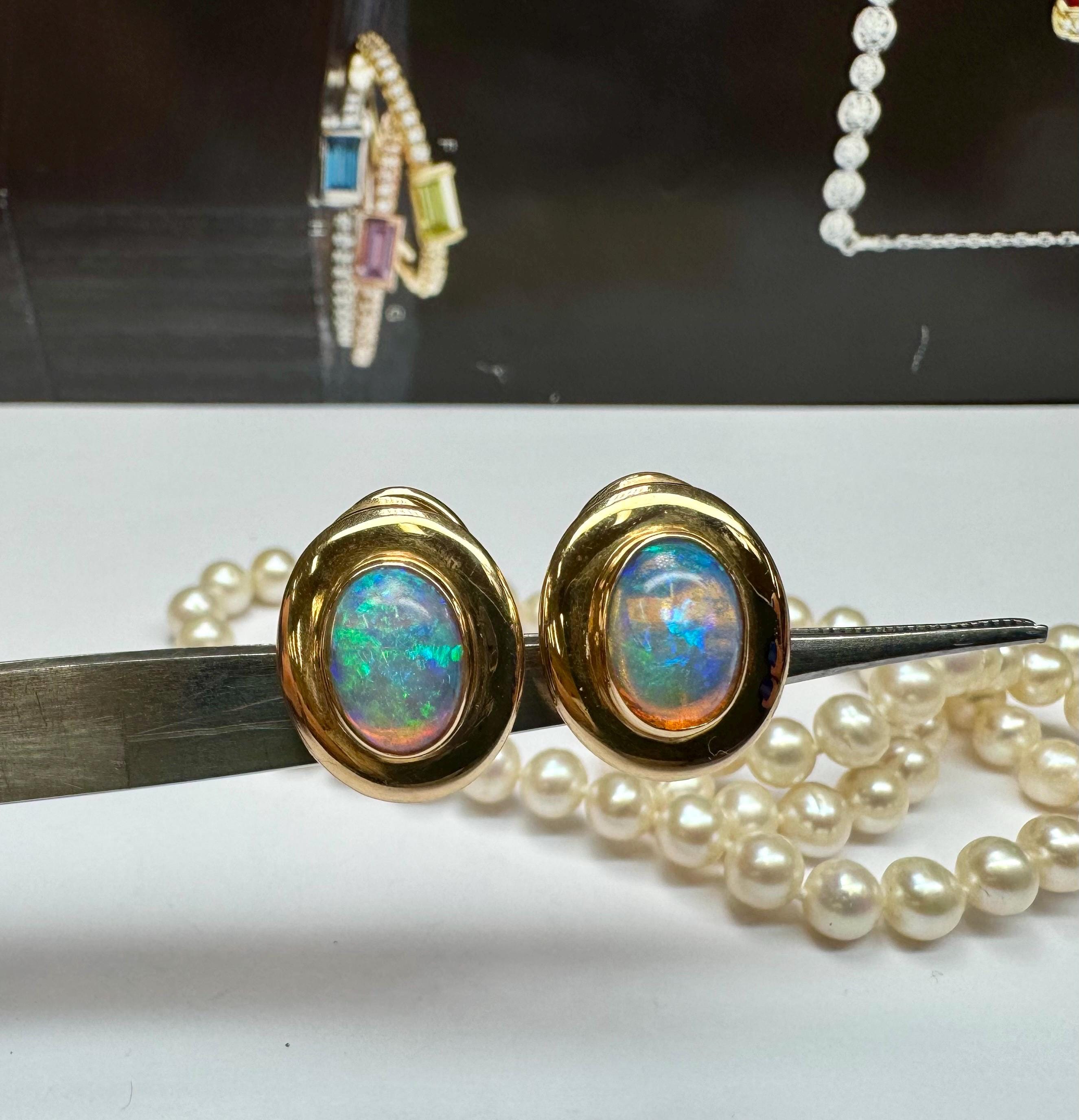 14K Yellow Gold Fire Opal Clip On Earrings