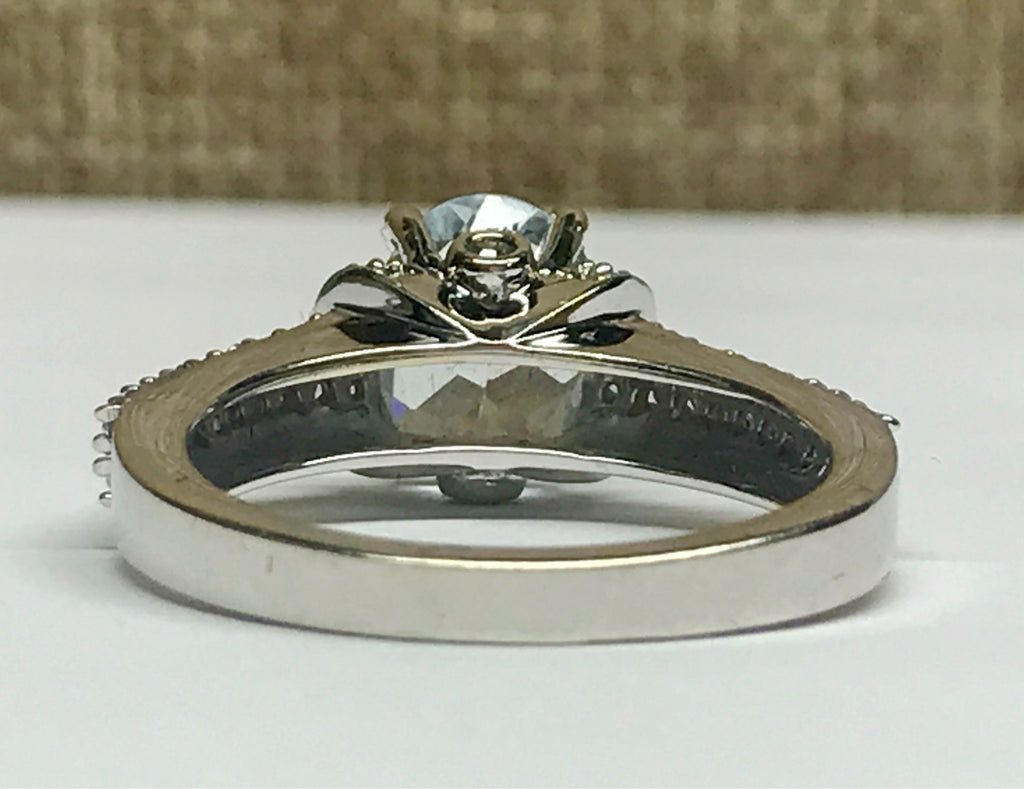 14K White Gold Aquamarine Ring with Diamond Accents, Size 7
