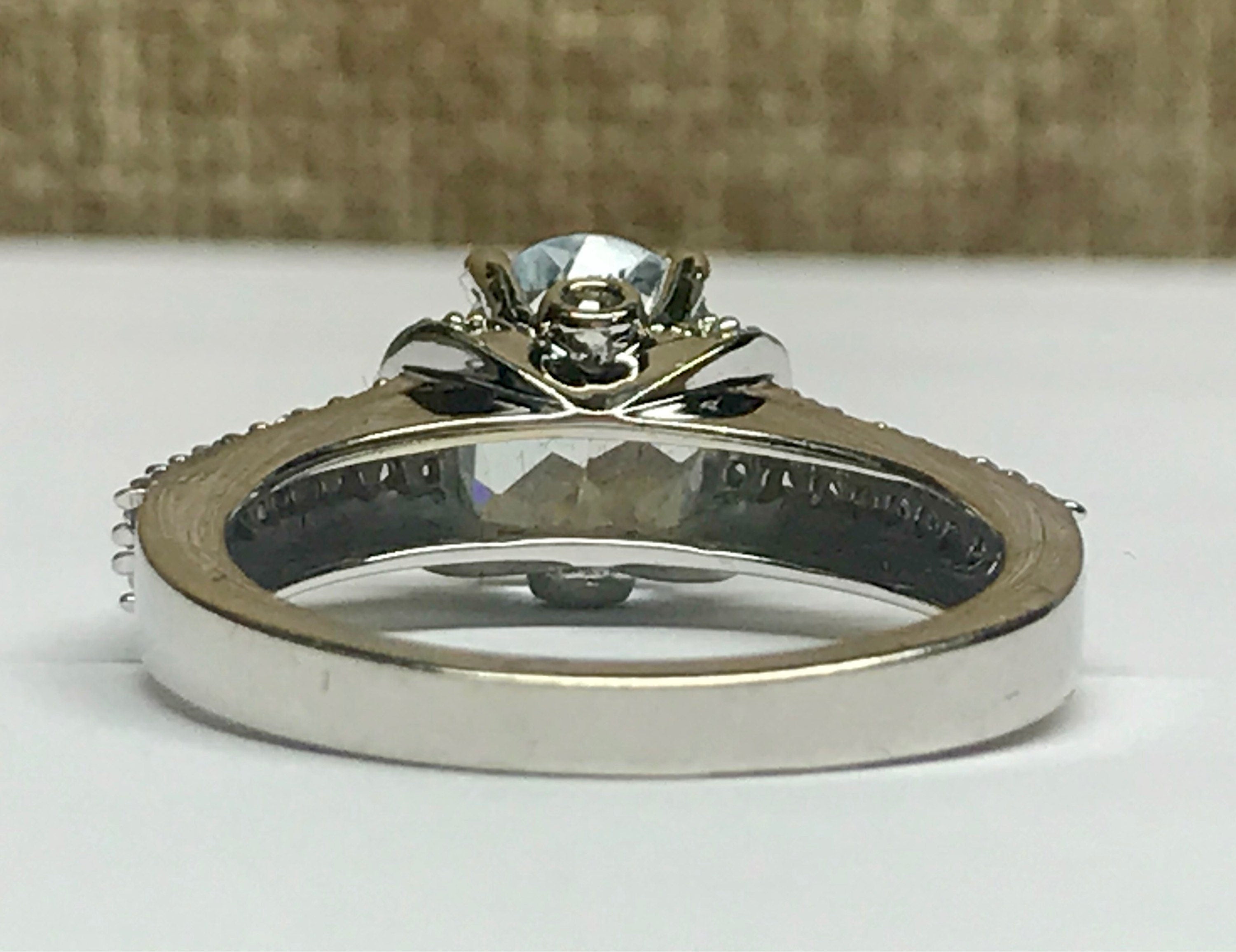 14K White Gold Aquamarine Ring with Diamond Accents, Size 7