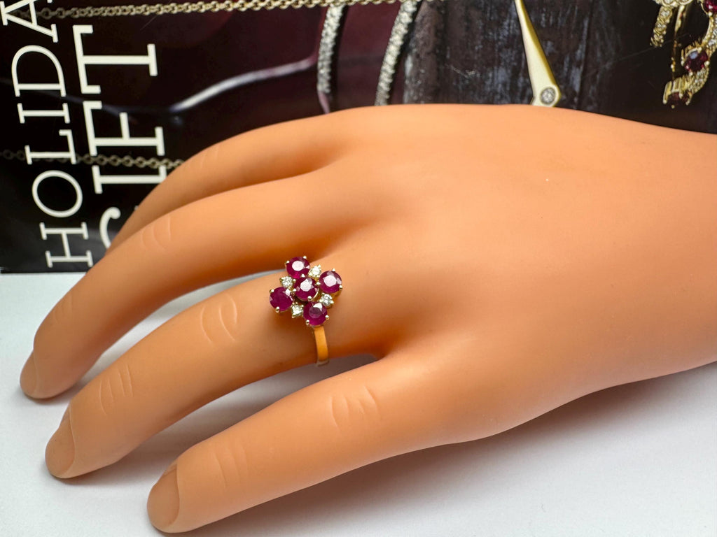 14K Yellow Gold Ruby and Diamond Ring - Size 7.5