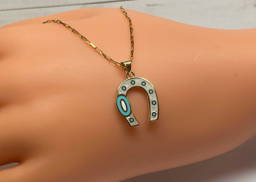 14K Yellow Gold Horseshoe Evil Eye Pendant Charm