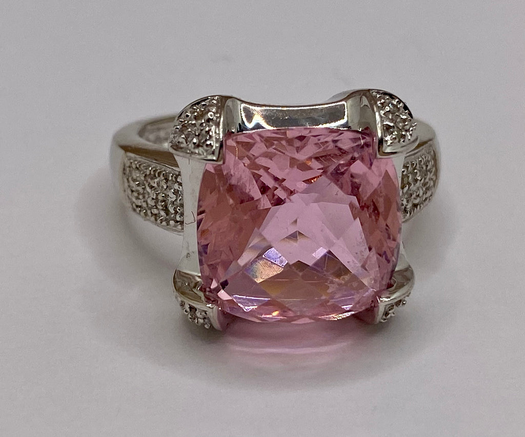 14k White Gold Pink Tourmaline Ring with Diamond Accents