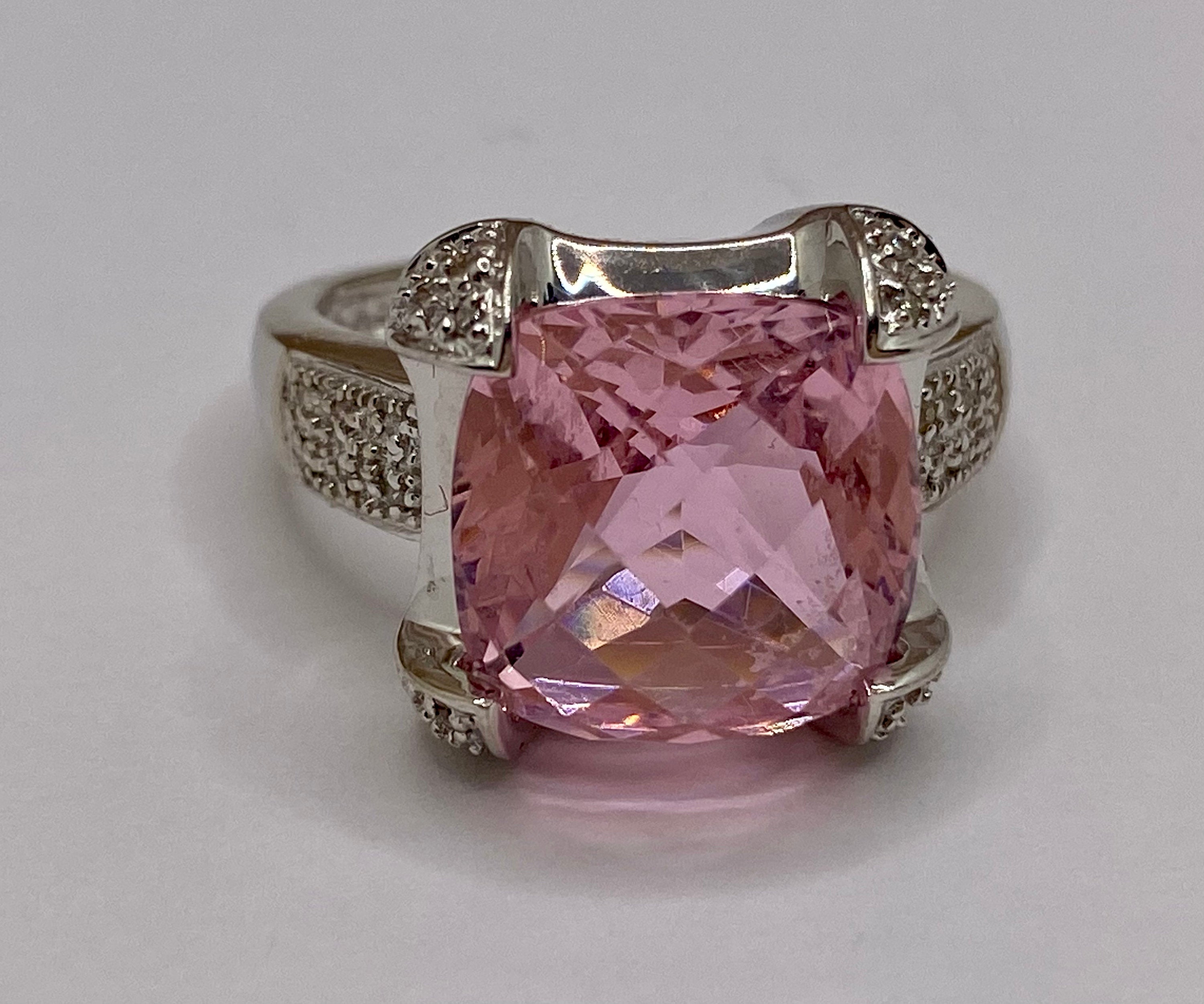14k White Gold Pink Tourmaline Ring with Diamond Accents