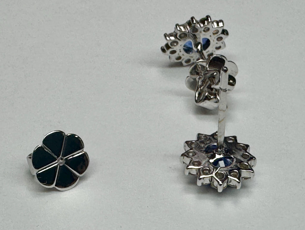 18K White Gold Sapphire & Diamond Stud Earrings: Royal Blue Elegance