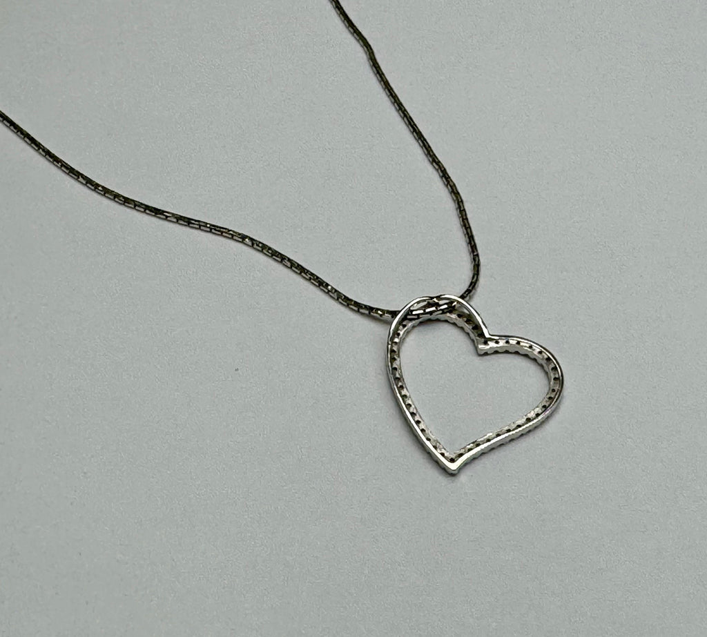14K White Gold Diamond Open Heart Pendant Necklace - 18 Inch