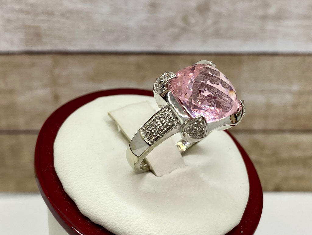 14k White Gold Pink Tourmaline Ring with Diamond Accents