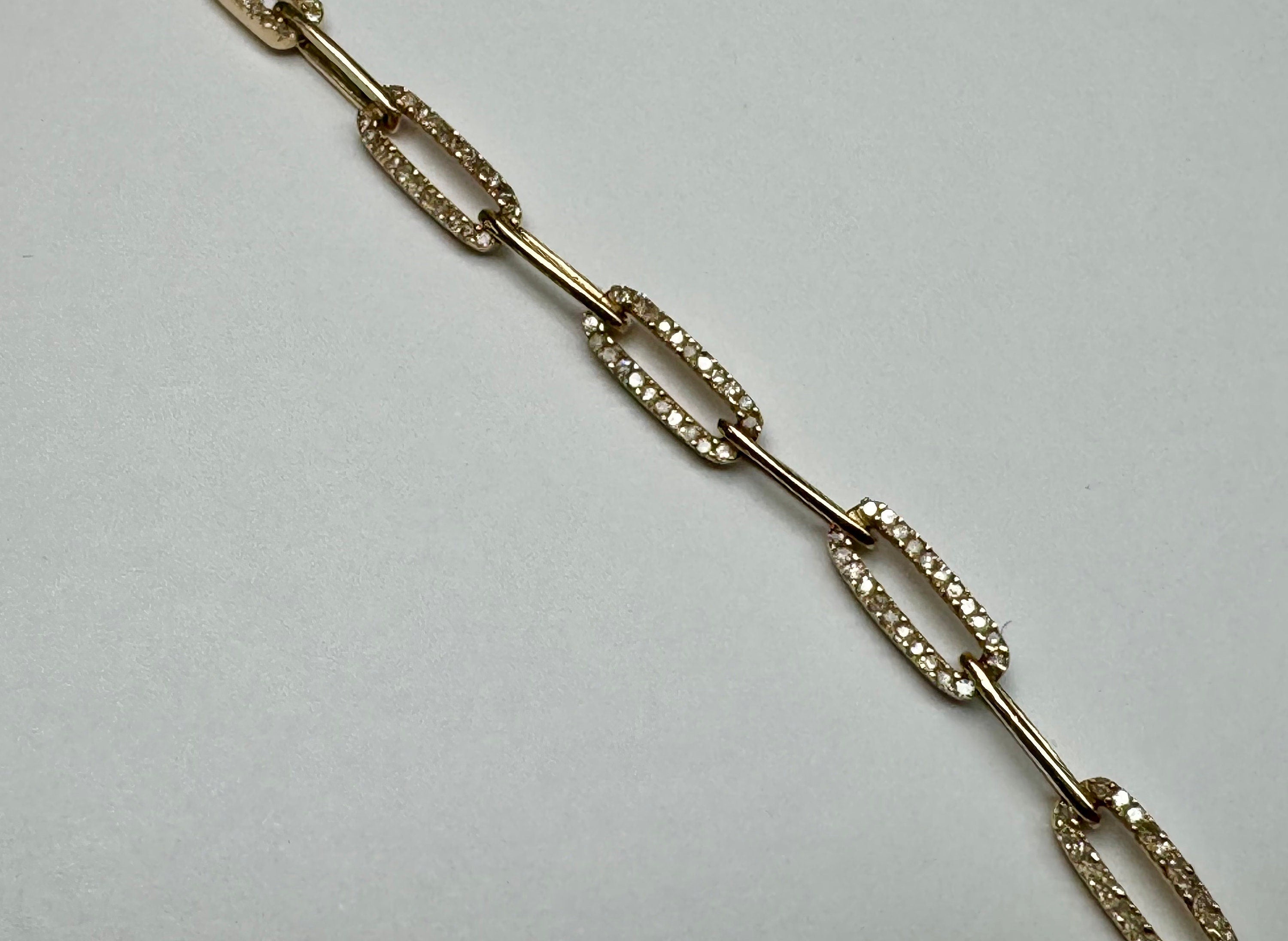 14K Yellow Gold Diamond Paper Clip Chain Bracelet