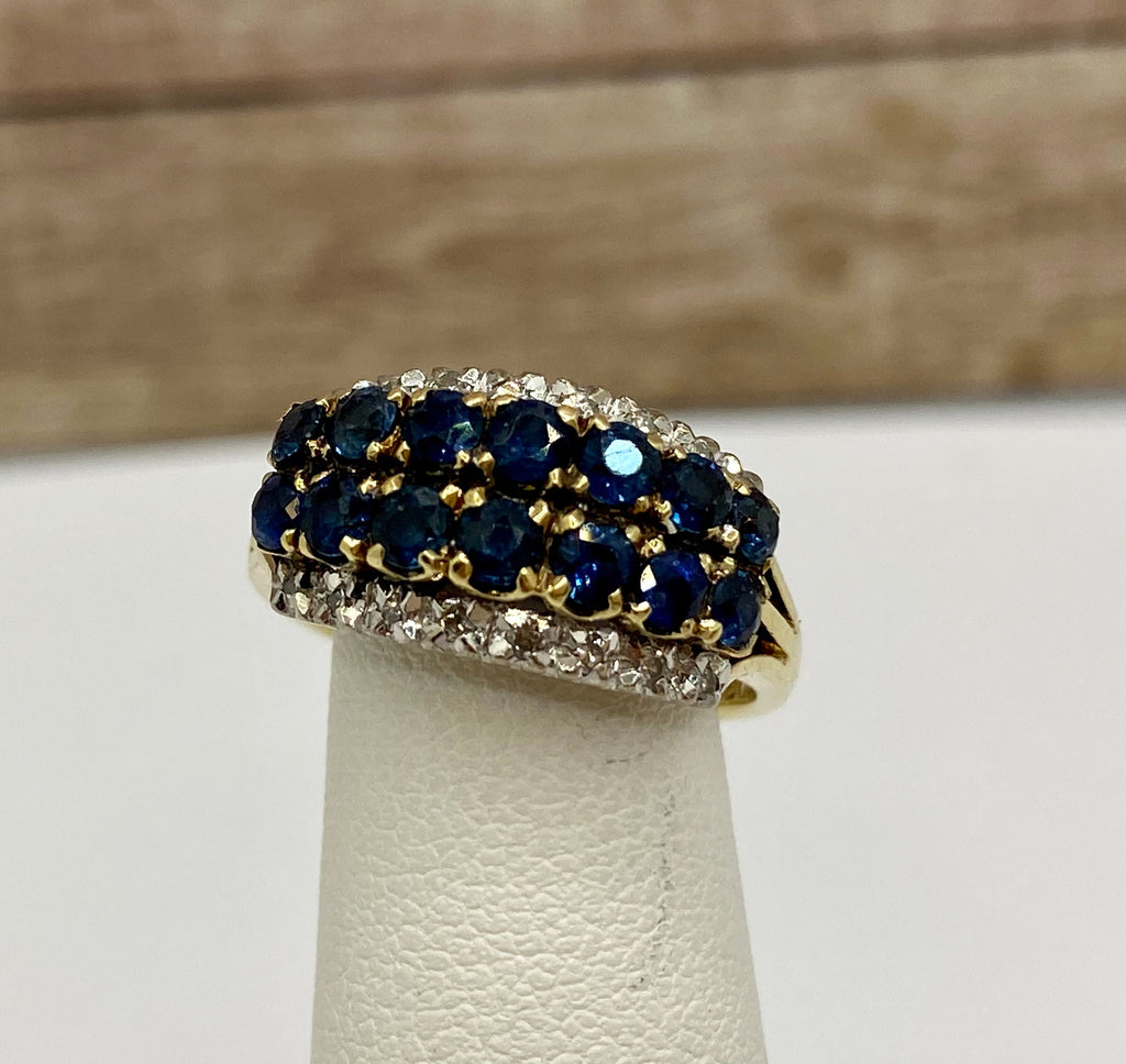 14K Yellow Gold Ceylon Sapphire Ring with Diamonds, US Size 6