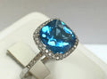 14K White Gold Blue Topaz Diamond Ring - Size 9 3/4
