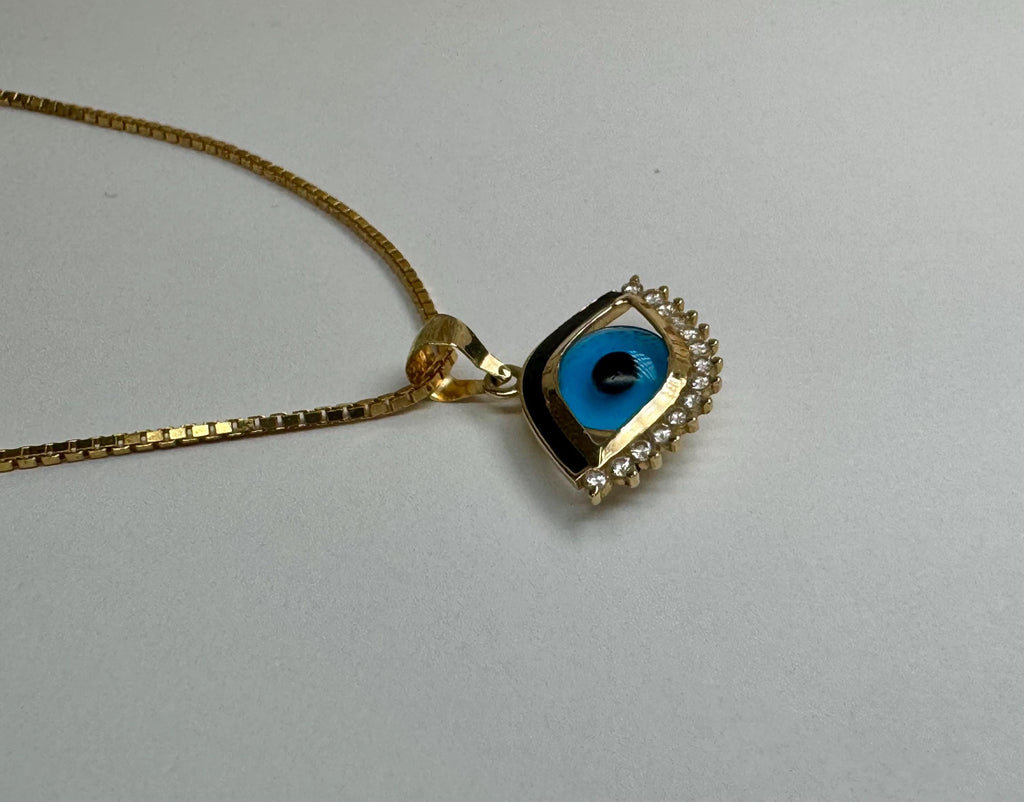 14K yellow Gold Evil Eye Pendant/Charm With Small Round White Cz!!