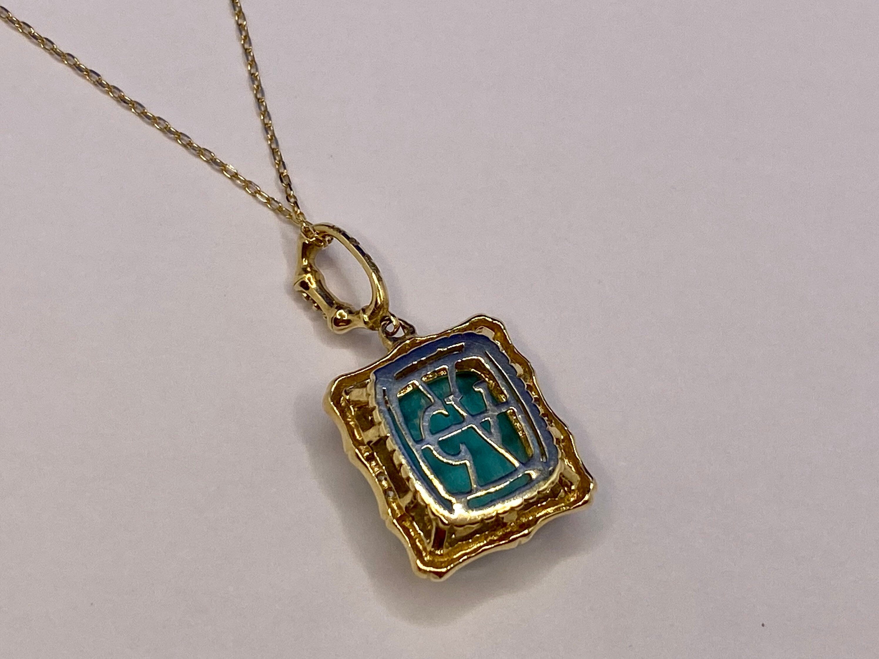 14K Yellow Gold Turquoise Pendant Necklace with Diamond Accents