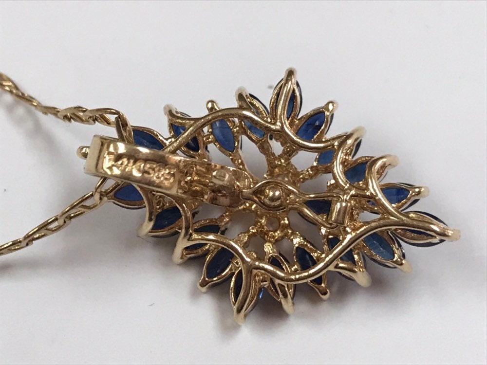 14K Yellow Gold And Blue Sapphire With Diamonds Necklace And Earring Set!!!